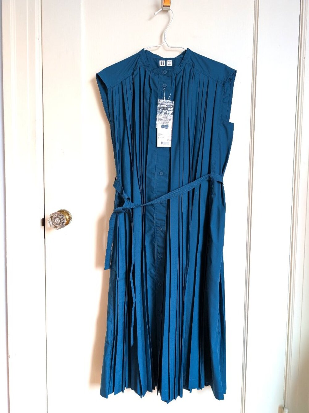 Uniqlo U (2018) pleated cotton teal midi dress NWT